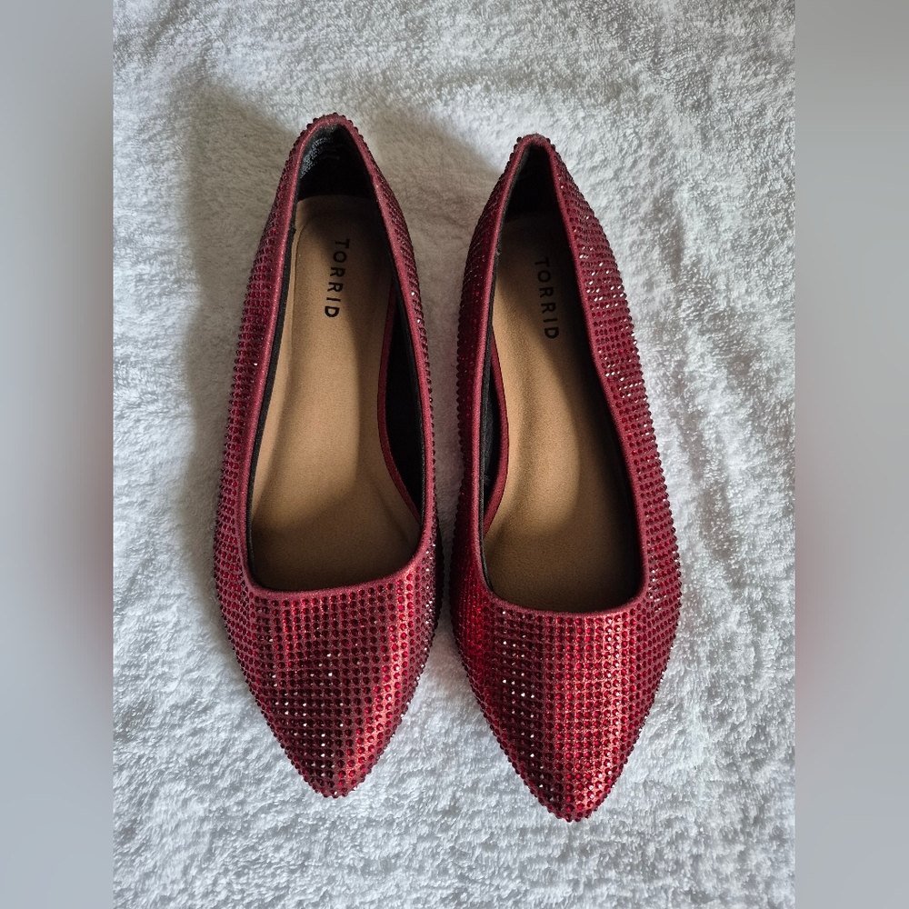 Torrid Dark Ruby Slippers Rhinestone Ballet Flats